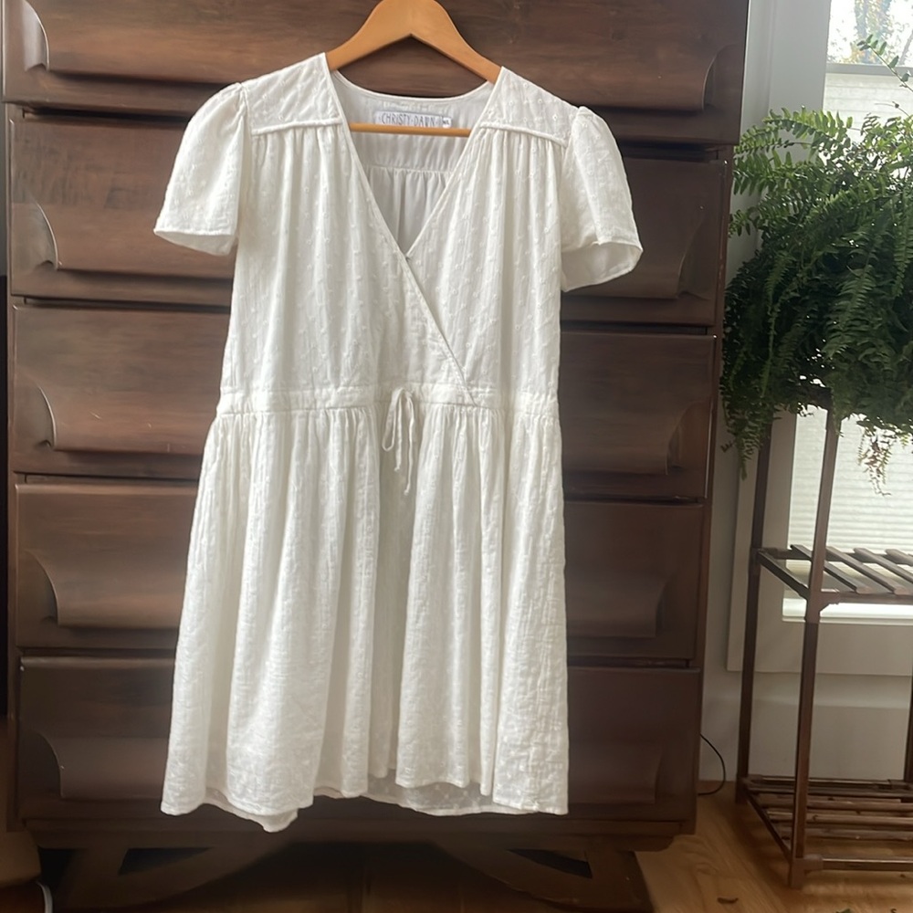 White eyelet dress, worn once. Christy Dawn M/L adjustable waist.